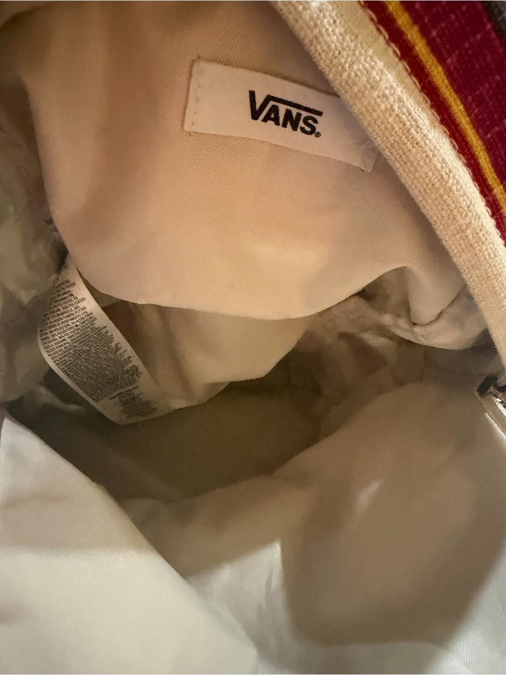 Vans Striped Canvas Backpack in Cream, Burgundy & Gray